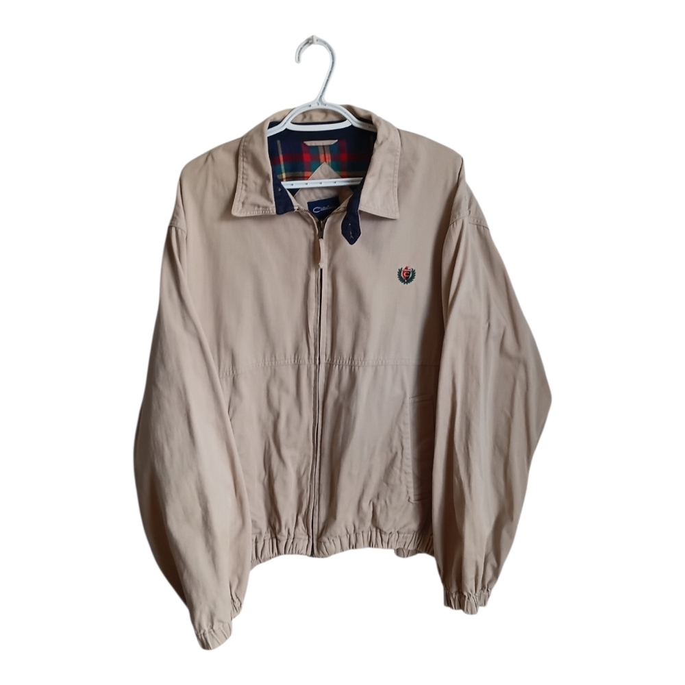 Classic Vintage Catalina Beige Harrington Jacket Tartan Lined Large Grandpa